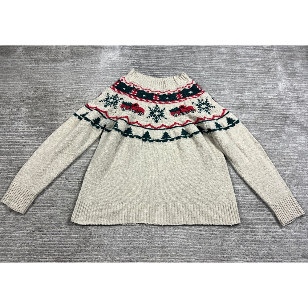 Maurices Sweater Womens Large Beige Red Truck Christmas Holiday‎ Fair Isle Knit